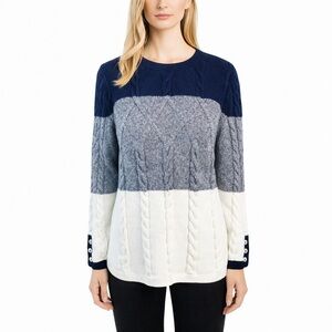 Talbots Cable Knit Sweater Navy White stripe Nautical Anchor Button Plus Size X